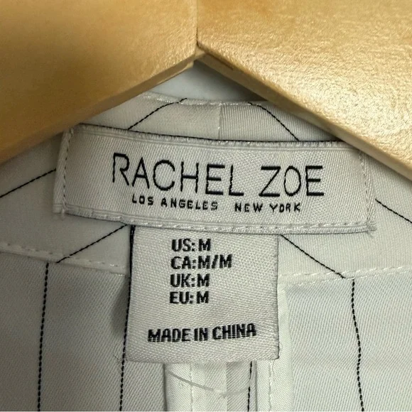 Rachel Zoe White Pinstripe Blazer Jacket Size M Open Front 3/4 Sleeve - Picture 5 of 7